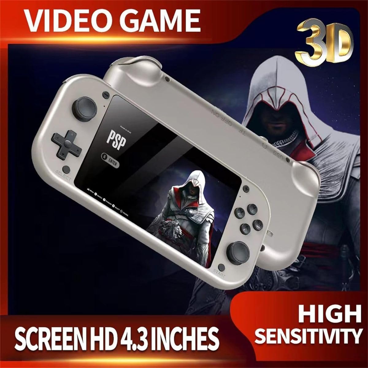 Retro Handheld Game Console, 4.3 Inch LCD Screen, PSP/PS1/N64
